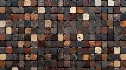 Abstract background of small square tiles in various colors and textures