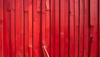 Red wooden plank wall with varying lengths and some slight damage, catching the sunlight