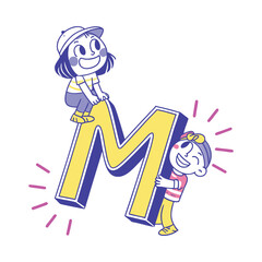 Lively Cartoon Alphabet Sticker Featuring Bright Letter M Design