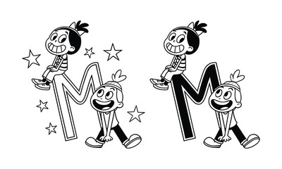 Lively Alphabet Cartoon Sticker Featuring Colorful Letter M Design