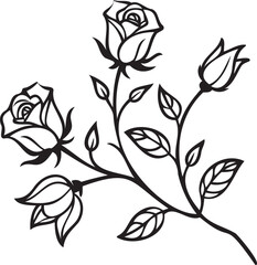 Rose Branch Pattern with Buds and Leaves Vector – Decorative Nature Inspired Motif for Web