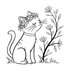 Lovely Cat Wearing Floral Crown Surrounded By Colorful Flowers