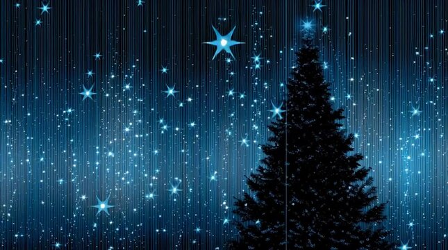 &Aacute;rbol decorado por navidad, fondo azul y negro