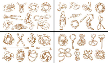Naklejka premium rope doodle illustration, knot vector design, sailor rope art, marine knot sketch, vintage nautical drawing, hand drawn rope pattern, sea and ship vector, creative line rope illustration, nautical equ