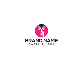 Deer Logo Design: A minimalist logo featuring the silhouette of a deer's head with prominent antlers set within a pink circle, suggesting a brand identity that values nature and elegance. 