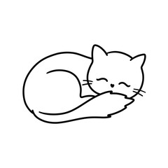 Sleeping Cat Line Art. Cute Cat Doodle. Vector Illustration