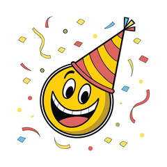 Party Smiley Face Sticker With Colorful Confetti Celebration Design