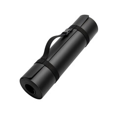 Rolled Black Yoga Mat with Carrying Strap