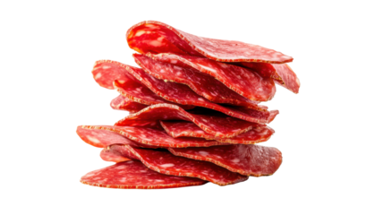 Stack of Sliced Salami on Transparent Background