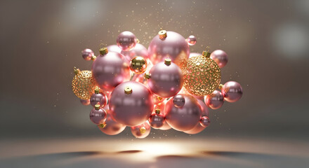 Cluster of Pink and Gold Christmas Ornaments baubles