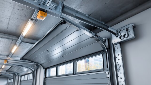 Modern Garage Door System with Automatic Opener in a Contemporary Space Featuring Sleek Metal Design and Enhanced Security Features