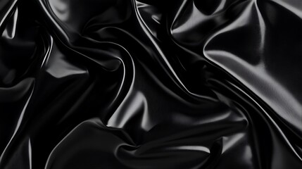 Black shiny fabric with folds and creases creating a luxurious texture