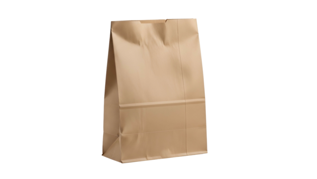 Single, standing, rectangular grocery sack made from brown material isolated on a dark background
