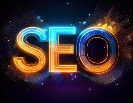glowing neon seo text with particle effects