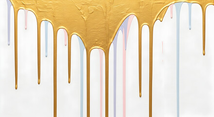 Gold Paint Drips on White Background stock