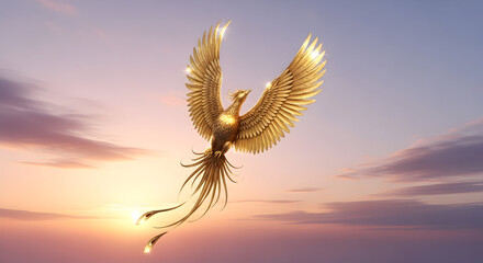 Golden Phoenix Ascending at Sunrise bird mythical