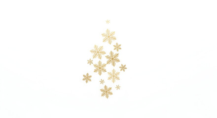 Golden Snowflakes Cluster on White Background stock