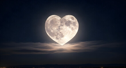 Heart- Shaped Full Moon Above Clouds at Night heart shape