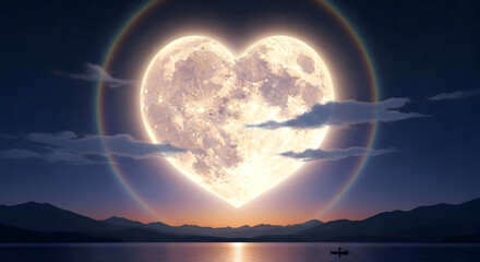 Heart Shaped Moon Over Lake at Dusk love night
