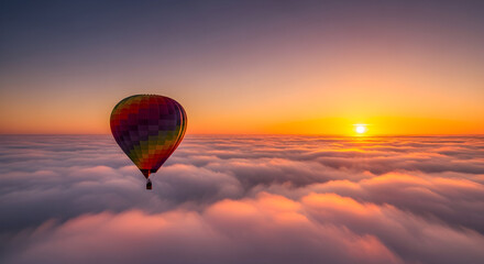 Hot Air Balloon Above Clouds at Sunrise Sunset image