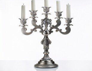 victorian silver candelabra isolated on white background
