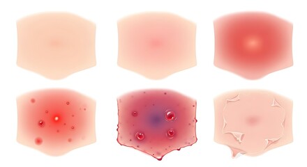 Stages of Pimple Development and Inflammation on Skin.