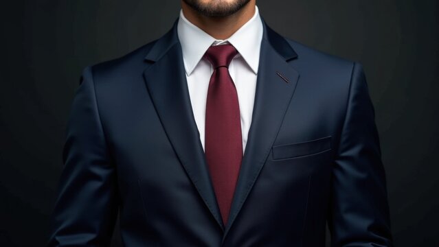 Formal and Elegant Black Suit Detail: Close-up of a man in a stylish, all-black tuxedo or suit, complete with a satin lapel, black shirt, tie, and pocket square. - Powered by Adobe