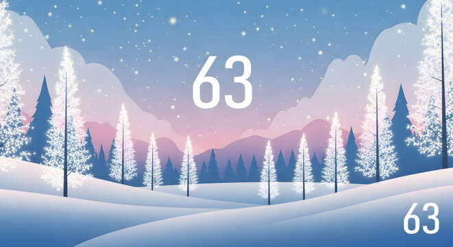 Winter Landscape with Snow and Number 63 trees forest