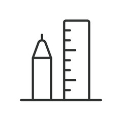 Design tools icon in line design. pencil, ruler, design, creativity, drawing, measurement, art on white background vector. Design tools editable stroke icon
