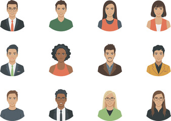 Diverse People Face Avatars Set: Users, Expressive Heads, Emotion, Character, Professional, Vector