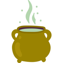 Golden Witch Cauldron Bubbling with Green Potion and Wisps of Steam on a Transparent Background Perfect for Halloween Decorations and Spells