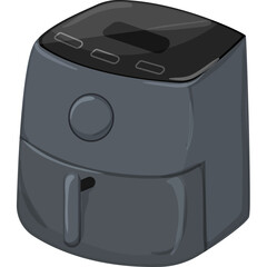 Gray Air Fryer Kitchen Appliance With Digital Display And Control Panel In Top Down View On A Transparent Background Flat Graphic Design