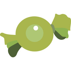 Green candy illustration with a white dot in the center on a white background