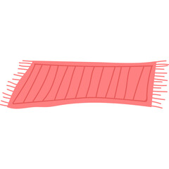 Flat graphic design of a pink rectangular rug with fringe detail on a transparent background suitable for interior design and home decor projects