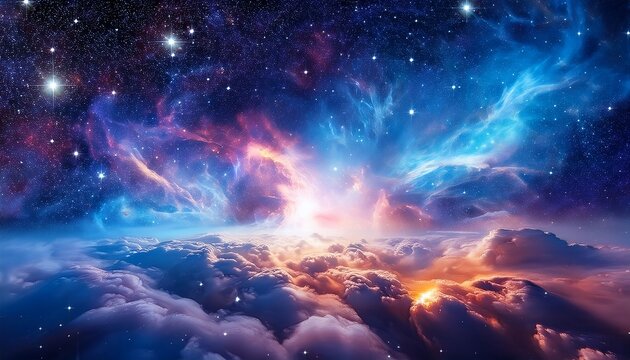vibrant nebula glows with celestial light amidst cosmic clouds and twinkling stars in space