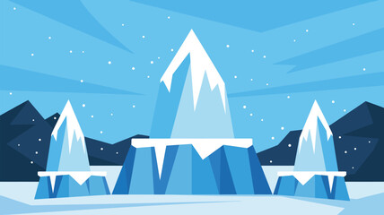 Winter wonderland podium with twinkling ice sculptures, festive snowy scene illustration
