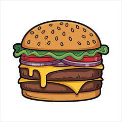 juicy beef burger with fresh lettuce and tomato vector art isolated on white background