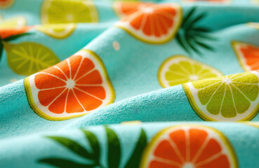 Colorful citrus fruit slices pattern on soft fabric surface