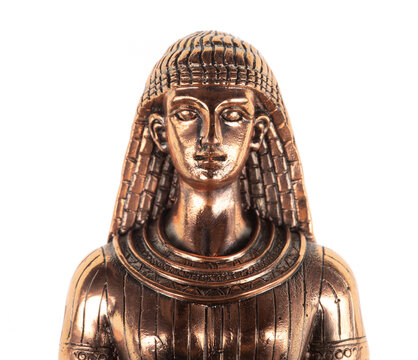 Golden statue of Cleopatra isolated on white background