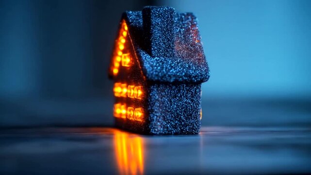 Sparkling house miniature with illuminated windows