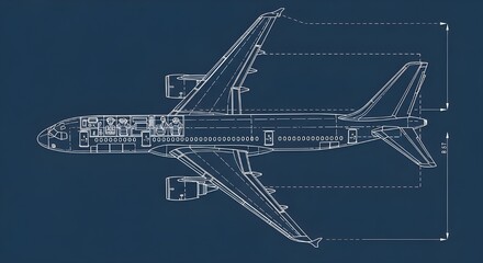 Blueprint of an Airplane Detailed Technical Illustration of an Aircraft Design and Structure