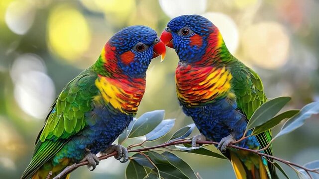 couple rainbow lorikeets bird in love australia wilderness video