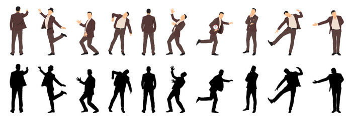 Silhouette of Business Man Running and Jumping Celebrating Success