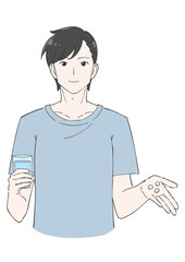 サプリを飲む男性のイラスト