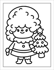 Santa Claus Flying in Sleigh Coloring Page for Kids – Christmas Line Art Illustration