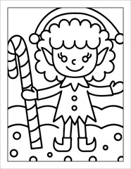 Santa Claus Flying in Sleigh Coloring Page for Kids – Christmas Line Art Illustration