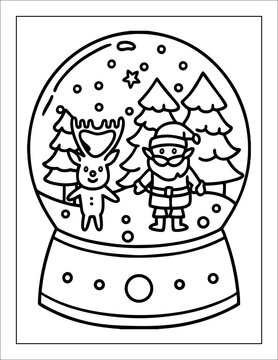 Santa Claus Flying in Sleigh Coloring Page for Kids &ndash; Christmas Line Art Illustration