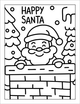 Santa Claus Flying in Sleigh Coloring Page for Kids &ndash; Christmas Line Art Illustration