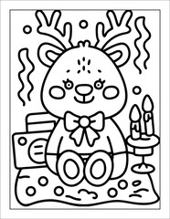 Santa Claus Flying in Sleigh Coloring Page for Kids – Christmas Line Art Illustration