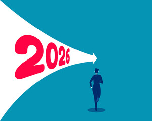 2026. Businessman runnin to 2026